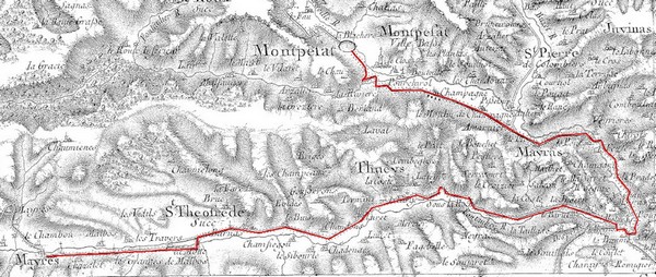 Route de Mayres à Montpezat - Carte de Cassini Route de Mayres à Montpezat - Cassini